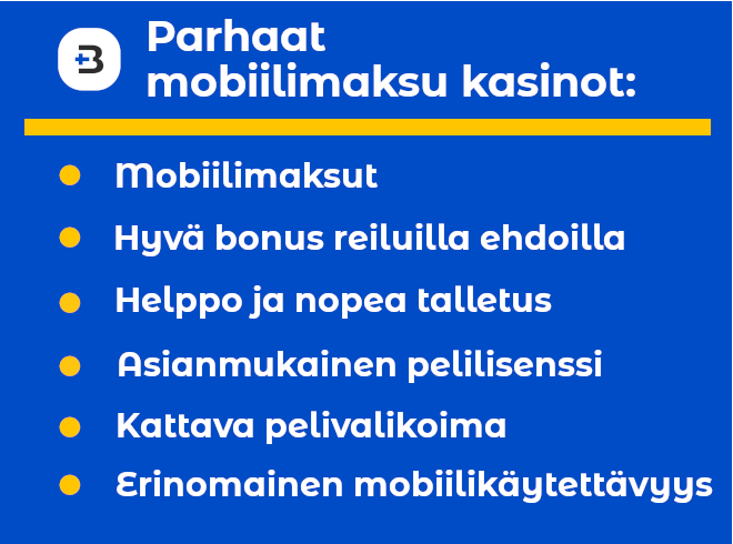 Valitsemme parhaat mobiilimaksu kasinot tiukoin kriteerein.