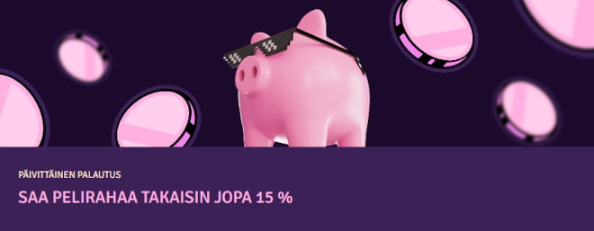 Possukasino bonus sisältää käteispalautuksen päivittäin.