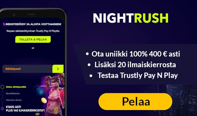 Lue NightRush Casino arvostelu ja nappaa uniikki non-sticky bonus meiltä.