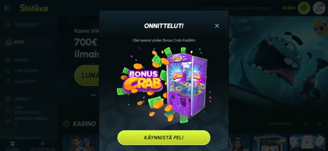 Testaa hauska Slotexo Bonus Crab kampanja tallettamalla kasinolle.