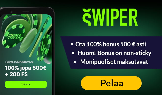 Lue Swiper Casino arvostelu ja ota jopa 500 € bonusta.