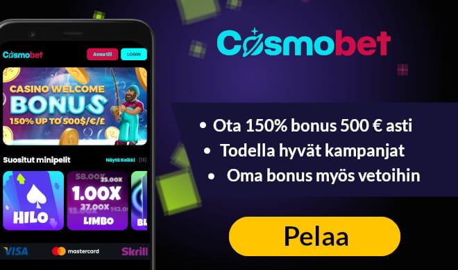 Lue Cosmobet Casino arvostelu ja ota iso bonus.