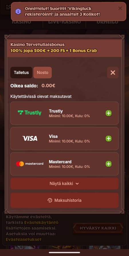 Onnistunut Viking Luck talletus tuo pisteitä tilille.