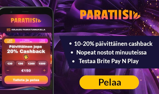 Lue Paratiisi kasino arvostelu ja hyödynnä cashback.