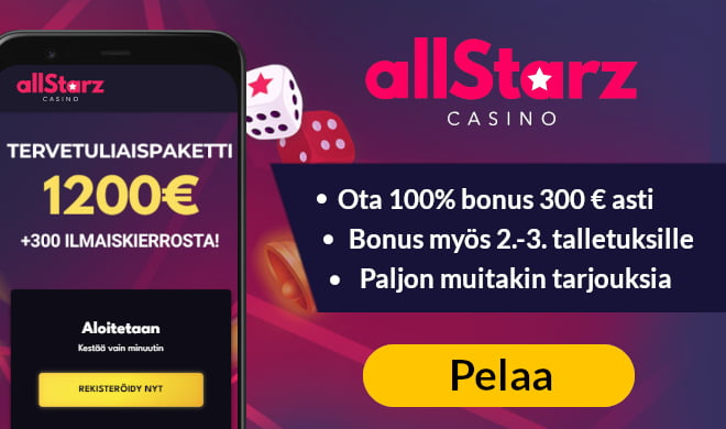 Lue Allstarz Casino arvostelu ja ota ensitalletusbonus.