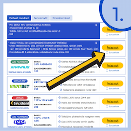Tutustu tervetulobonuksiin sekä niiden ehtoihin listaltamme.