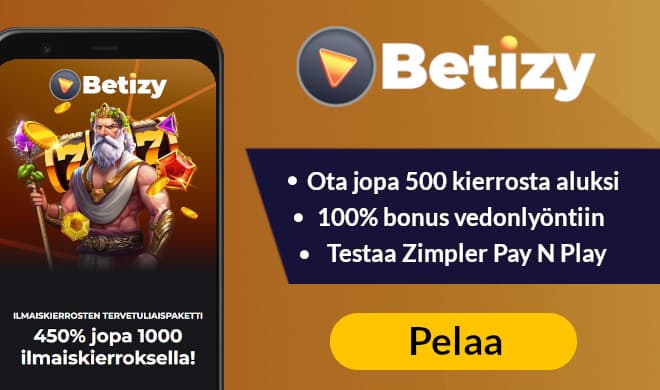 Lue BetizyCasino arvostelu ja valitse bonus.